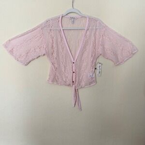 True Freedom Pink Lace Tie Front Shrug Cropped Cardigan Top NWT Small